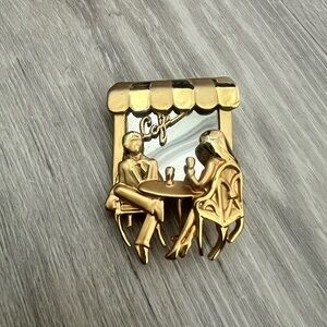 AJC Gold Cafe Scene Pin Brooch